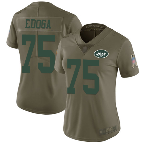 New York Jets Limited Olive Women Chuma Edoga Jersey NFL Football #75 2017 Salute to Service